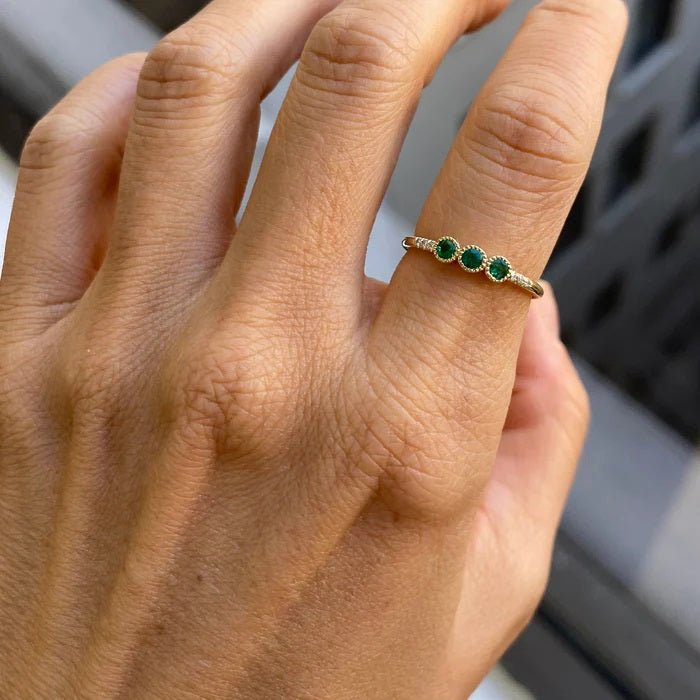 3 Bezel Emerald Equilibrium Ring-Ring-Jennie Kwon-I don' know or see my size-14K White Gold-5-hurdles-jewelry-boulder-colorado