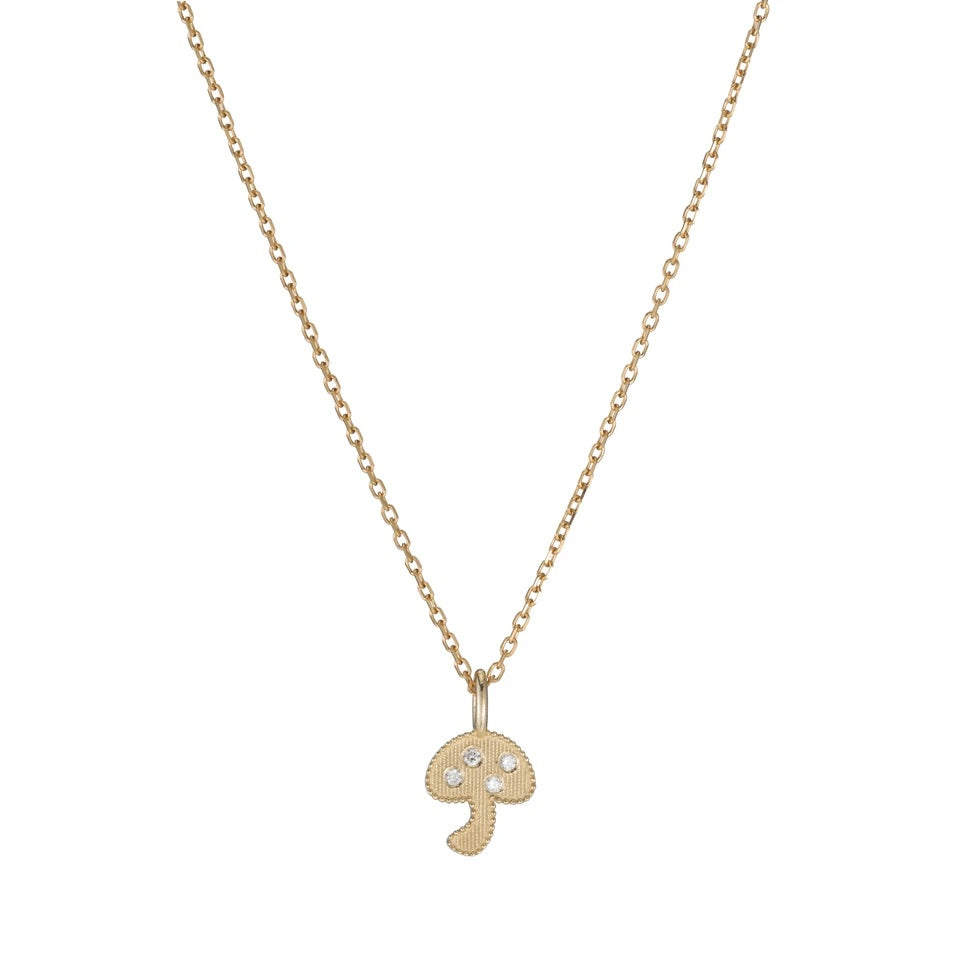 Beaded Diamond Mushroom Necklace-Necklace-Jennie Kwon-14K Yellow Gold-hurdles-jewelry-boulder-colorado