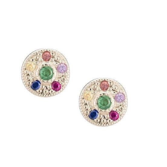Gemstone Halo Earrings-Earrings-Jennie Kwon-14K White Gold-hurdles-jewelry-boulder-colorado