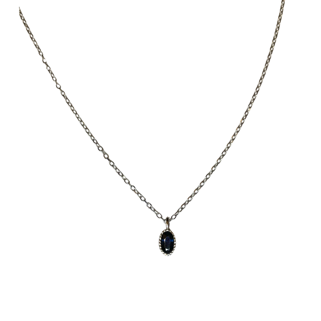 Oval Blue Sapphire Wisp Necklace-Necklace-Jennie Kwon-14K White Gold-hurdles-jewelry-boulder-colorado