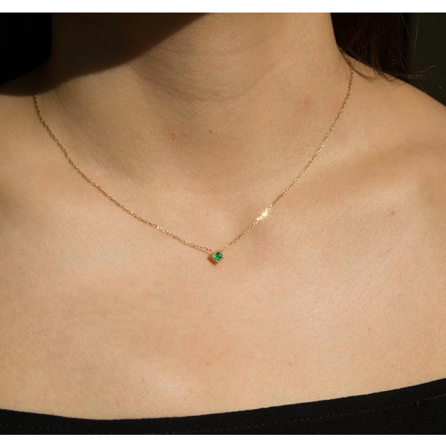 Princess Cut Emerald Necklace-Necklace-Jennie Kwon-14K White Gold-hurdles-jewelry-boulder-colorado