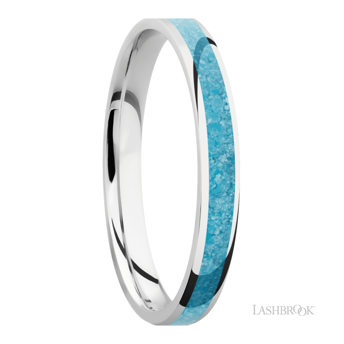 3 mm wide/Domed/Cobalt Chrome band with one 2 mm Centered inlay of Turquoise.-Wedding Band-Lashbrook Designs-I don' know or see my size-hurdles-jewelry-boulder-colorado