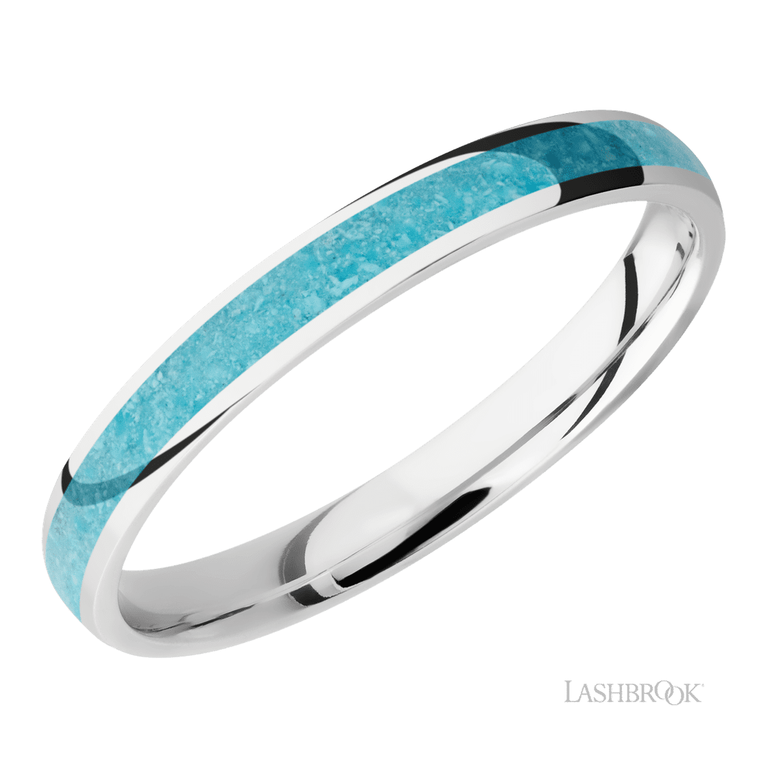 3 mm wide/Domed/Cobalt Chrome band with one 2 mm Centered inlay of Turquoise.-Wedding Band-Lashbrook Designs-I don' know or see my size-hurdles-jewelry-boulder-colorado