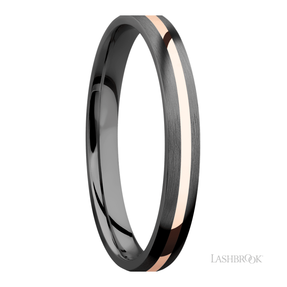 3 mm wide/Domed/Zirconium band with one 1 mm Centered inlay of 14K Rose Gold.-Wedding Band-Lashbrook Designs-I don' know or see my size-hurdles-jewelry-boulder-colorado
