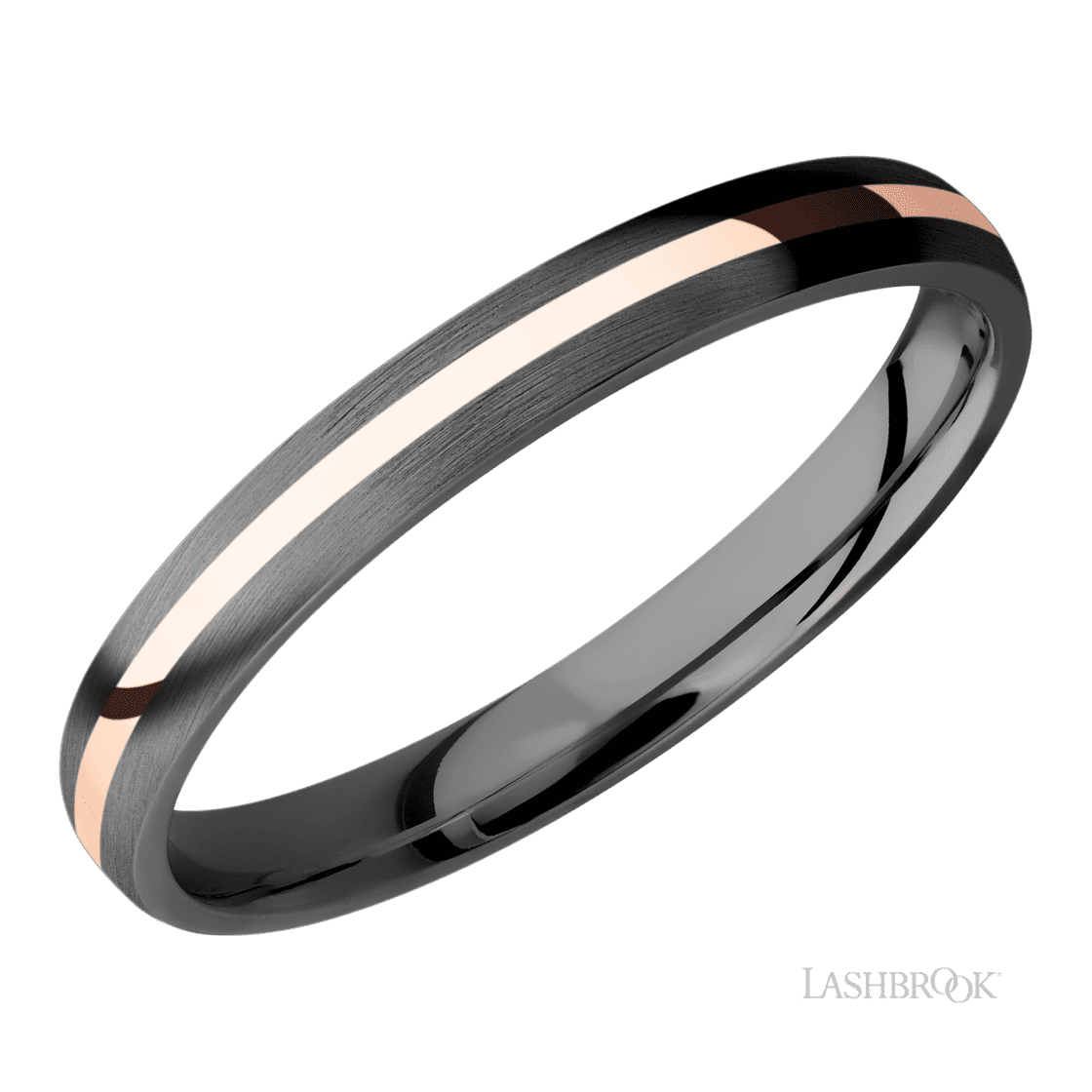 3 mm wide/Domed/Zirconium band with one 1 mm Centered inlay of 14K Rose Gold.-Wedding Band-Lashbrook Designs-I don' know or see my size-hurdles-jewelry-boulder-colorado