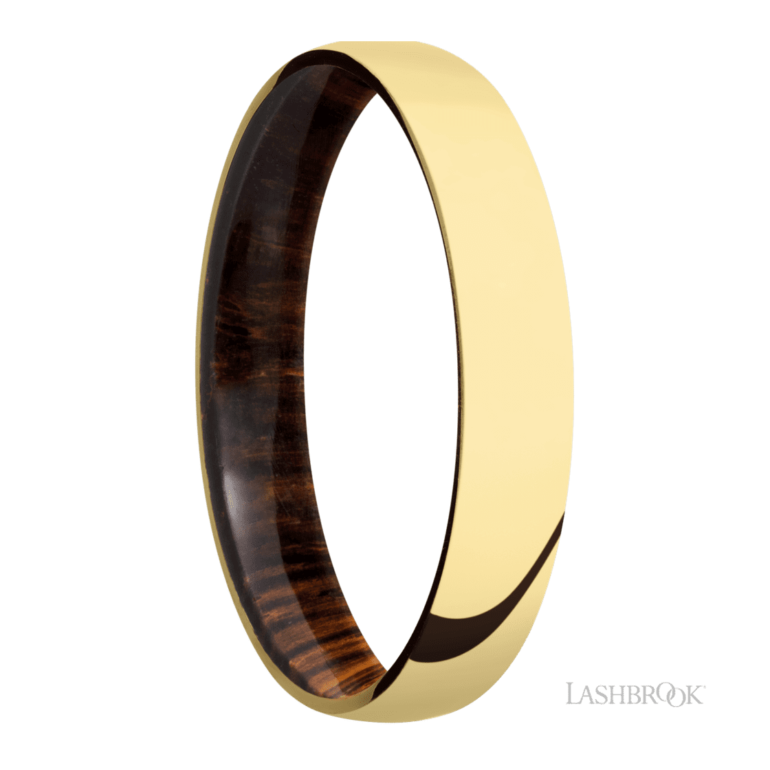4 mm wide Domed 14K Yellow Gold band featuring a Cocobolo sleeve.-Wedding Band-Lashbrook Designs-I don' know or see my size-hurdles-jewelry-boulder-colorado