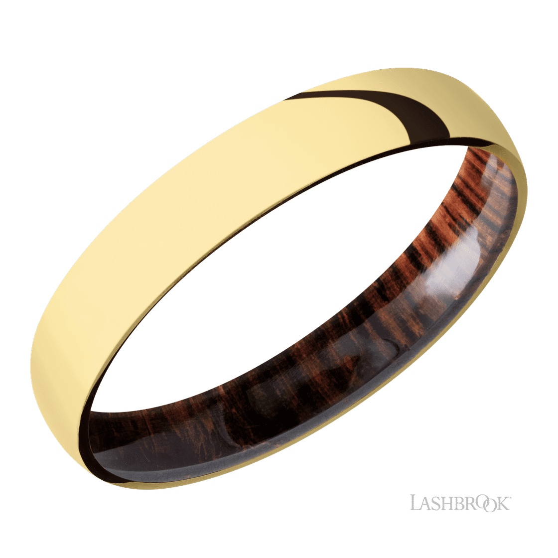 4 mm wide Domed 14K Yellow Gold band featuring a Cocobolo sleeve.-Wedding Band-Lashbrook Designs-I don' know or see my size-hurdles-jewelry-boulder-colorado