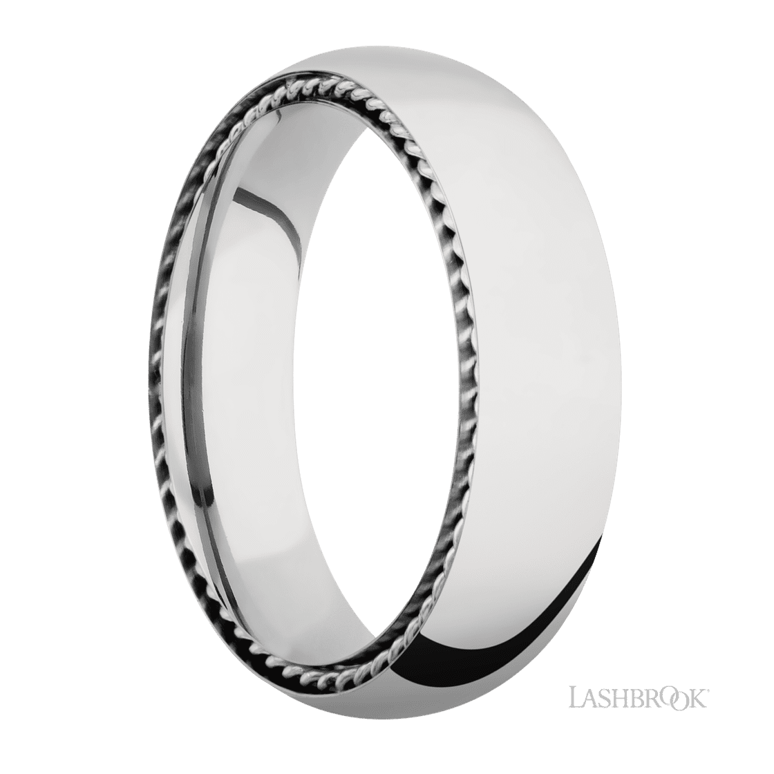 6 mm wide/Domed/14K White Gold band with two 1 mm Sidebraid inlays of 14K White Gold.-Wedding Band-Lashbrook Designs-I don' know or see my size-hurdles-jewelry-boulder-colorado
