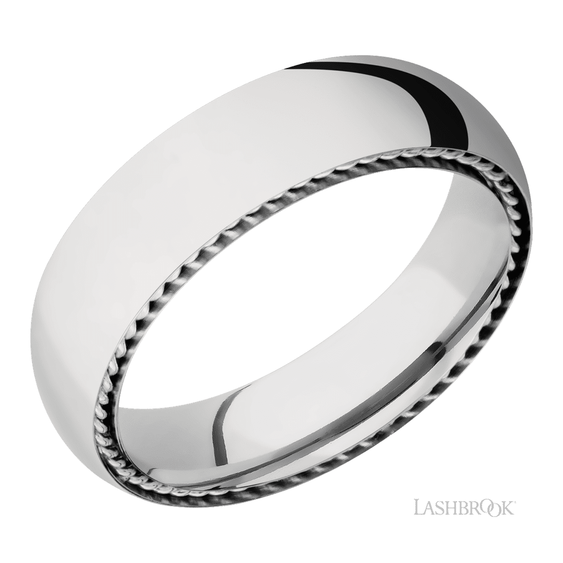 6 mm wide/Domed/14K White Gold band with two 1 mm Sidebraid inlays of 14K White Gold.-Wedding Band-Lashbrook Designs-I don' know or see my size-hurdles-jewelry-boulder-colorado