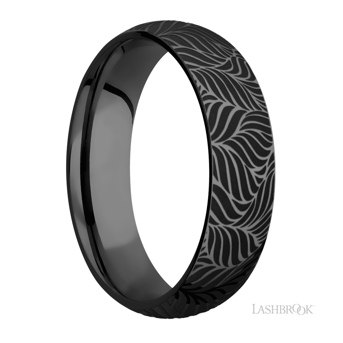 6 mm wide/Domed/Zirconium band with a laser carved Twisted Leaf pattern.-Wedding Band-Lashbrook Designs-I don' know or see my size-hurdles-jewelry-boulder-colorado