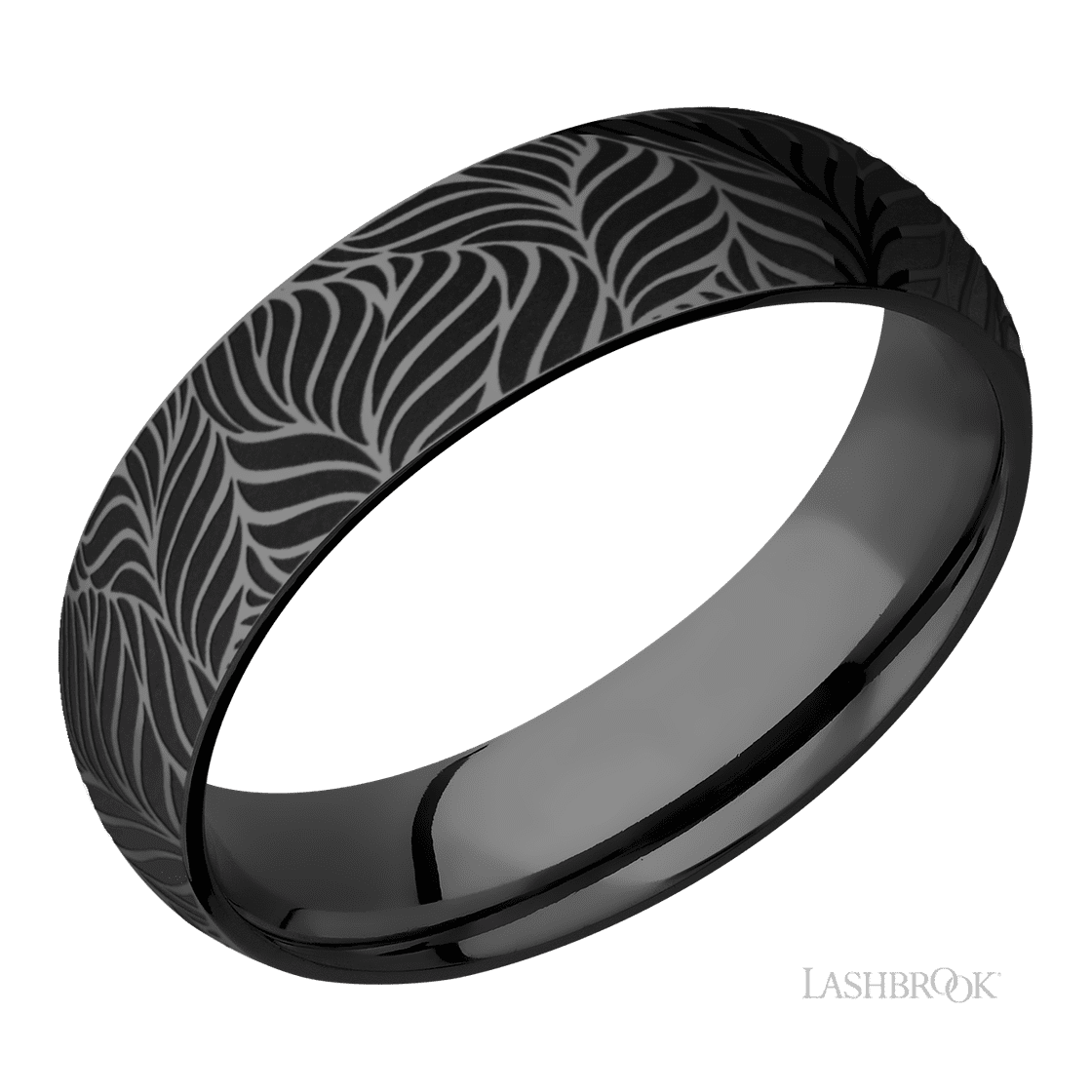 6 mm wide/Domed/Zirconium band with a laser carved Twisted Leaf pattern.-Wedding Band-Lashbrook Designs-I don' know or see my size-hurdles-jewelry-boulder-colorado