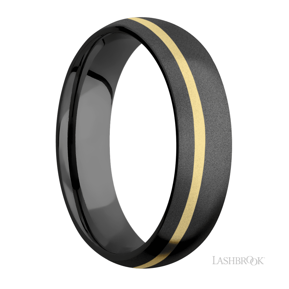 6 mm wide/Domed/Zirconium band with one 1 mm Off Center inlay of 14K Yellow Gold.-Wedding Band-Lashbrook Designs-I don' know or see my size-hurdles-jewelry-boulder-colorado