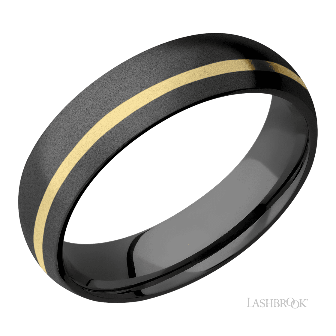 6 mm wide/Domed/Zirconium band with one 1 mm Off Center inlay of 14K Yellow Gold.-Wedding Band-Lashbrook Designs-I don' know or see my size-hurdles-jewelry-boulder-colorado