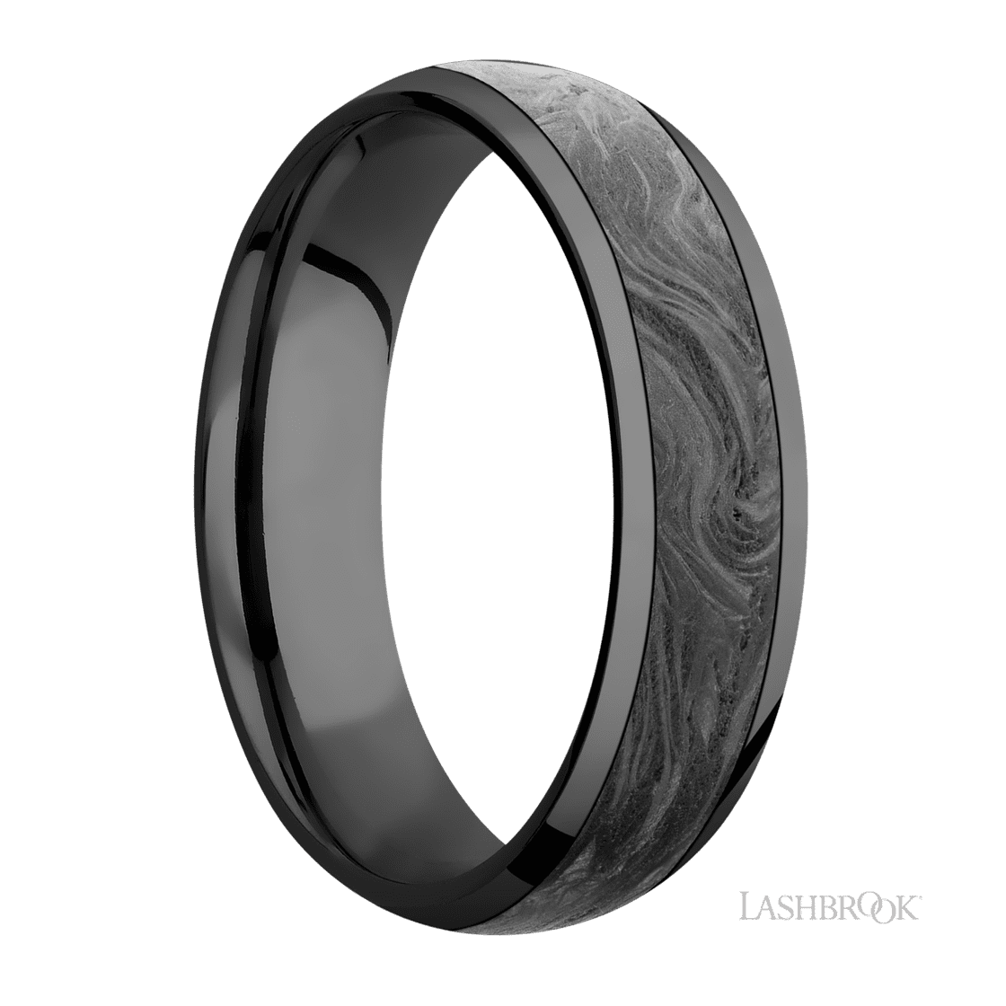6 mm wide/Domed/Zirconium band with one 4 mm Centered inlay of Forged Carbon Fiber.-Wedding Band-Lashbrook Designs-I don' know or see my size-hurdles-jewelry-boulder-colorado