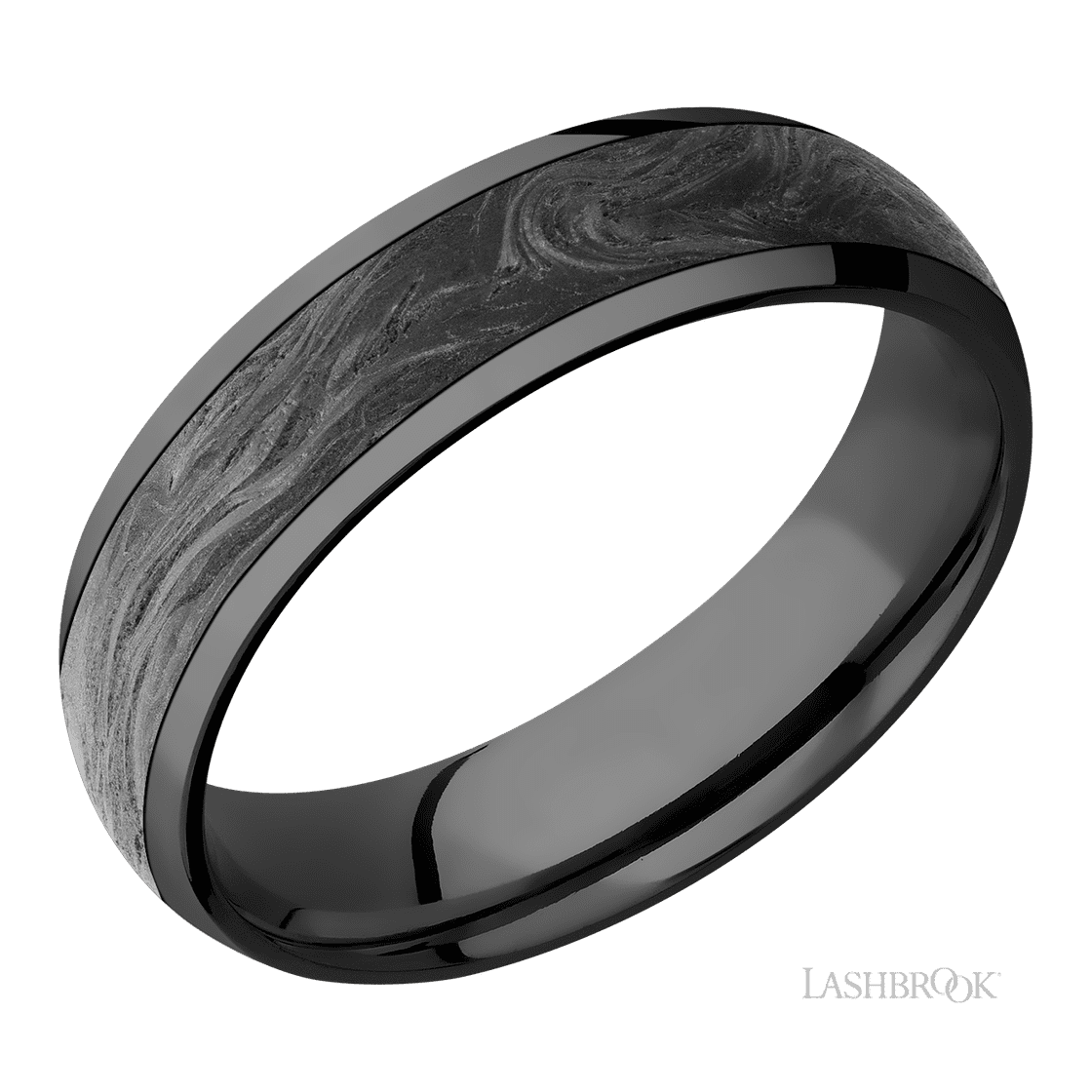 6 mm wide/Domed/Zirconium band with one 4 mm Centered inlay of Forged Carbon Fiber.-Wedding Band-Lashbrook Designs-I don' know or see my size-hurdles-jewelry-boulder-colorado