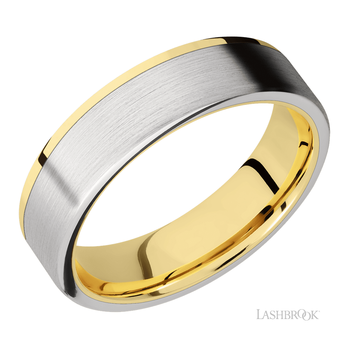 6 mm wide/Flat/14K Yellow Gold band with one 5 mm Off Center Edge inlay of Cobalt Chrome.-Wedding Band-Lashbrook Designs-I don' know or see my size-hurdles-jewelry-boulder-colorado