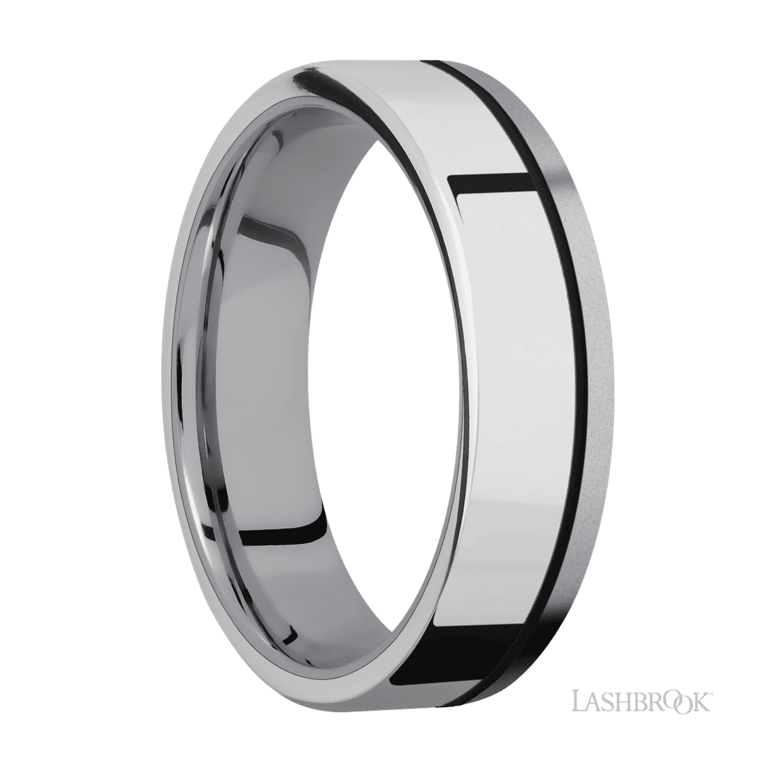 6 mm wide/Flat/Tantalum band with one 4 mm Off Center Edge inlay of Palladium Silver.-Wedding Band-Lashbrook Designs-I don' know or see my size-hurdles-jewelry-boulder-colorado