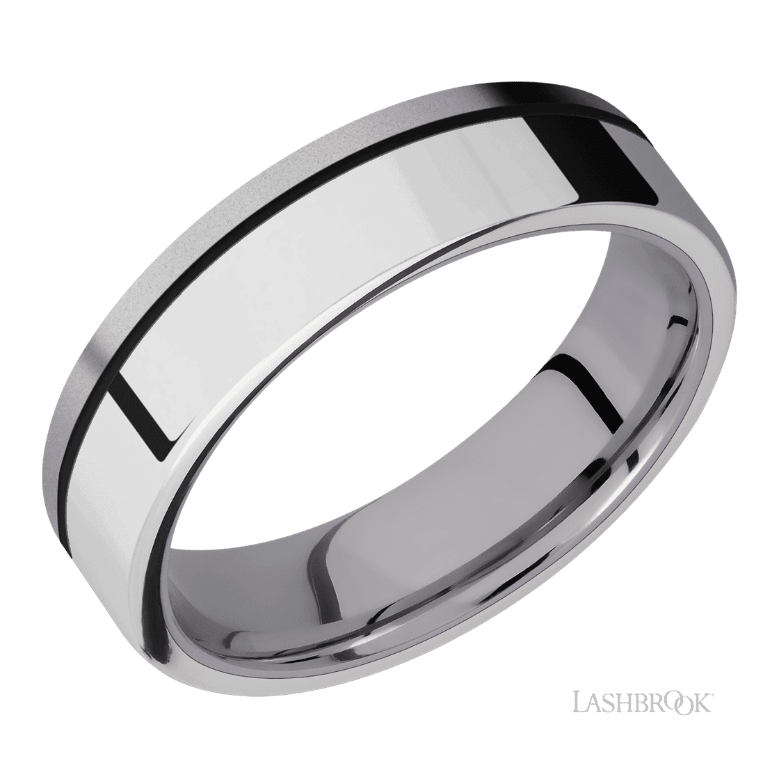 6 mm wide/Flat/Tantalum band with one 4 mm Off Center Edge inlay of Palladium Silver.-Wedding Band-Lashbrook Designs-I don' know or see my size-hurdles-jewelry-boulder-colorado