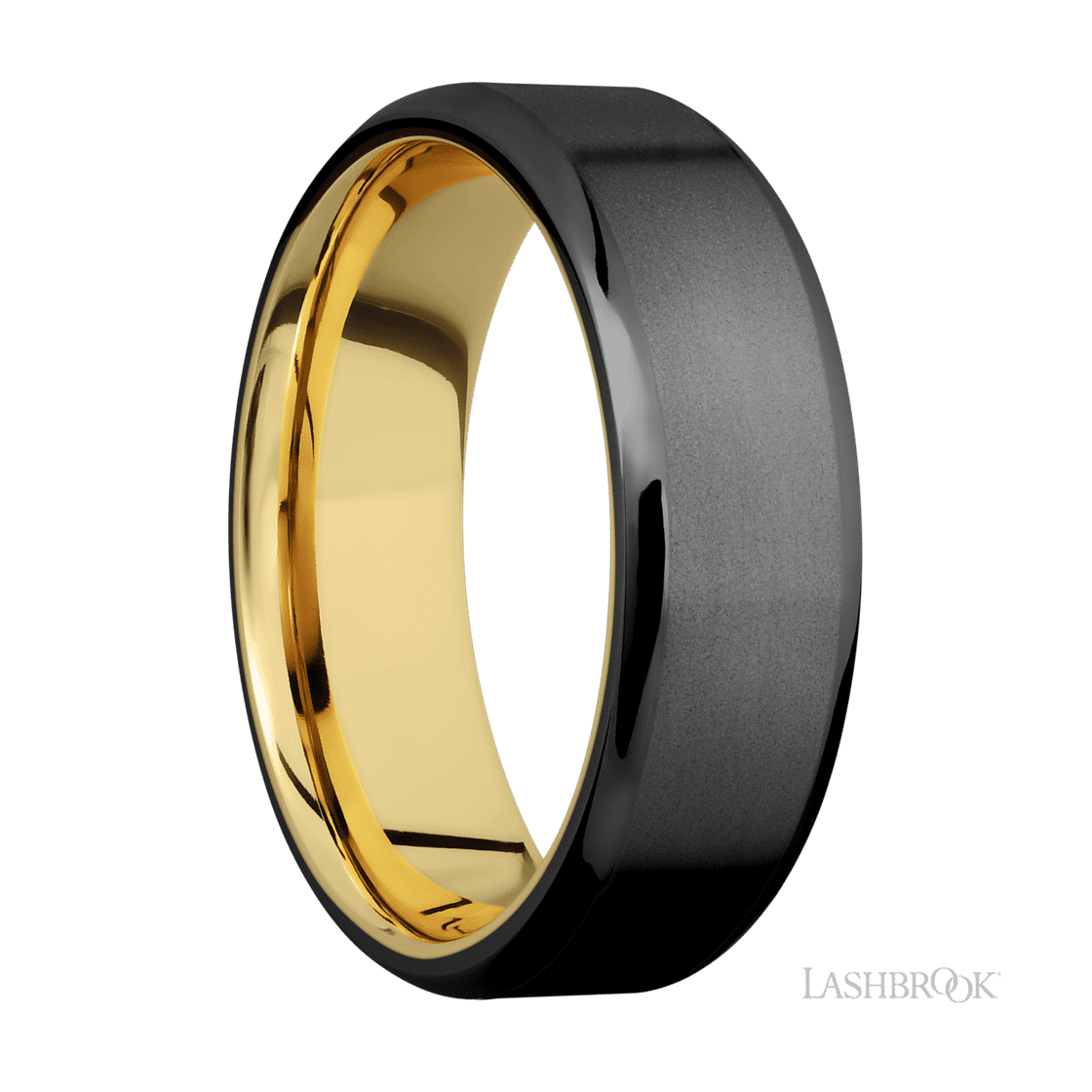 7 mm wide Beveled Zirconium band featuring a 14K Yellow Gold sleeve.-Wedding Band-Lashbrook Designs-I don' know or see my size-hurdles-jewelry-boulder-colorado