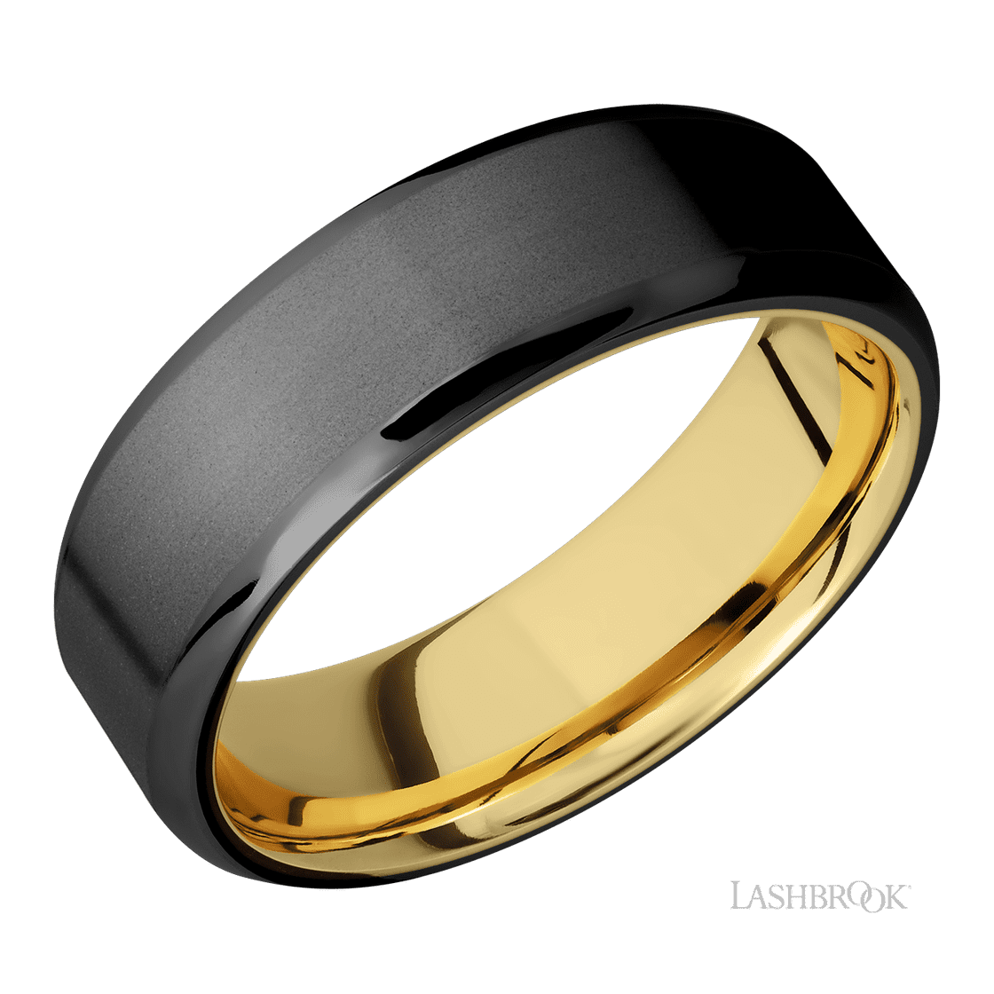 7 mm wide Beveled Zirconium band featuring a 14K Yellow Gold sleeve.-Wedding Band-Lashbrook Designs-I don' know or see my size-hurdles-jewelry-boulder-colorado