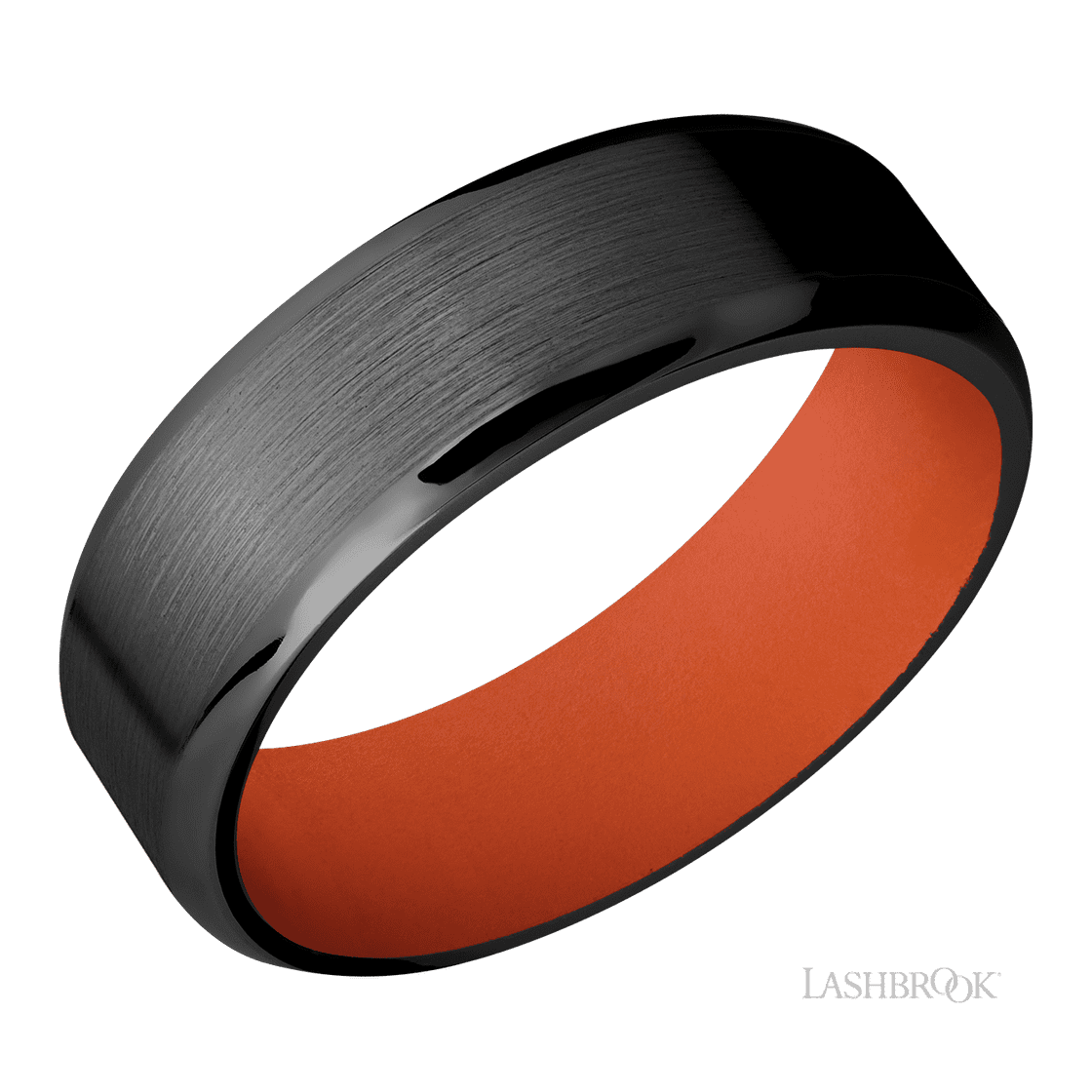 7 mm wide Beveled Zirconium band featuring a Hunter Orange sleeve.-Wedding Band-Lashbrook Designs-I don' know or see my size-hurdles-jewelry-boulder-colorado