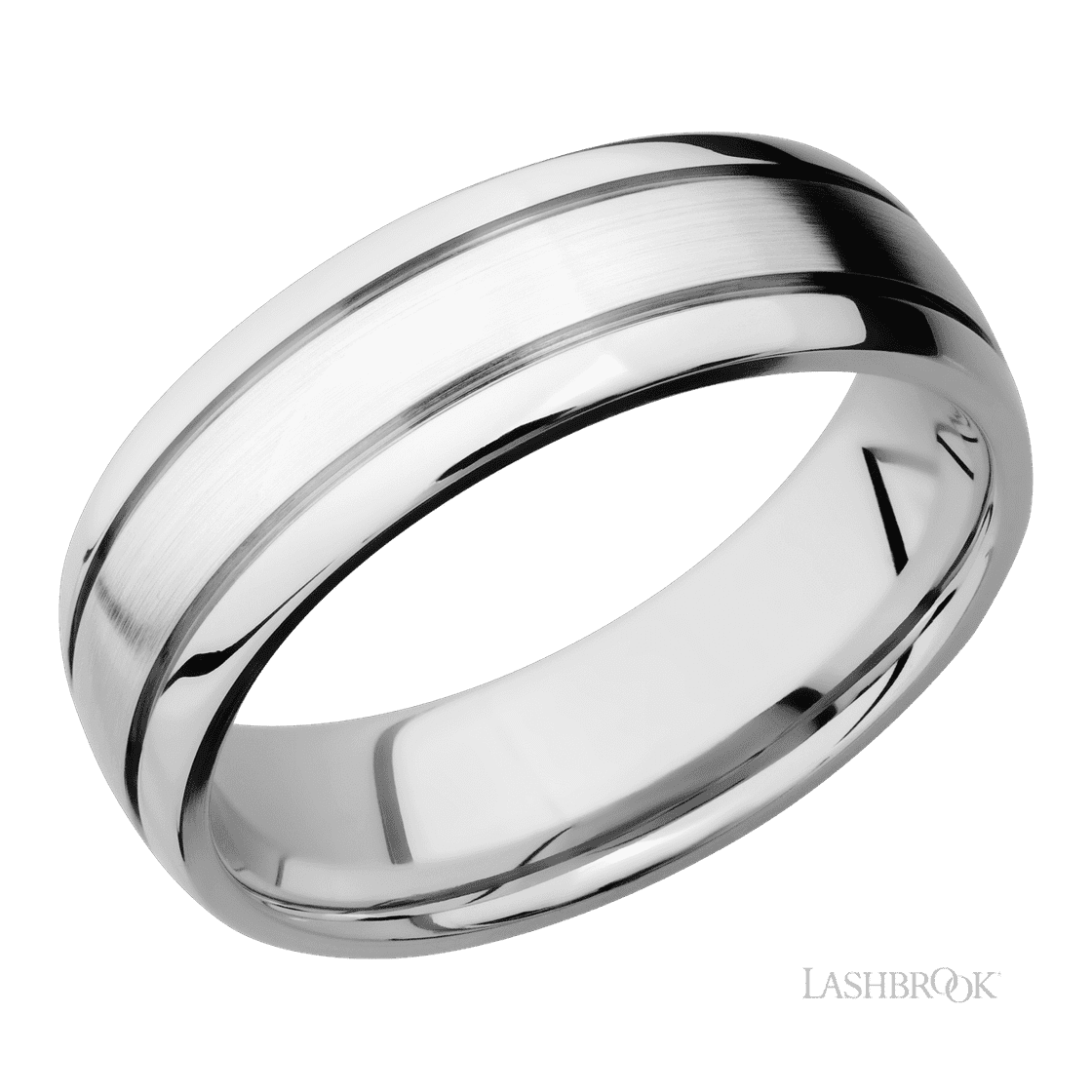 7 mm wide Domed with two accent grooves 14K White Gold band.-Wedding Band-Lashbrook Designs-I don' know or see my size-hurdles-jewelry-boulder-colorado