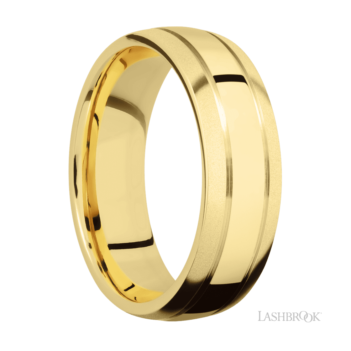 7 mm wide Domed with two accent grooves 14K Yellow Gold band.-Wedding Band-Lashbrook Designs-I don' know or see my size-hurdles-jewelry-boulder-colorado
