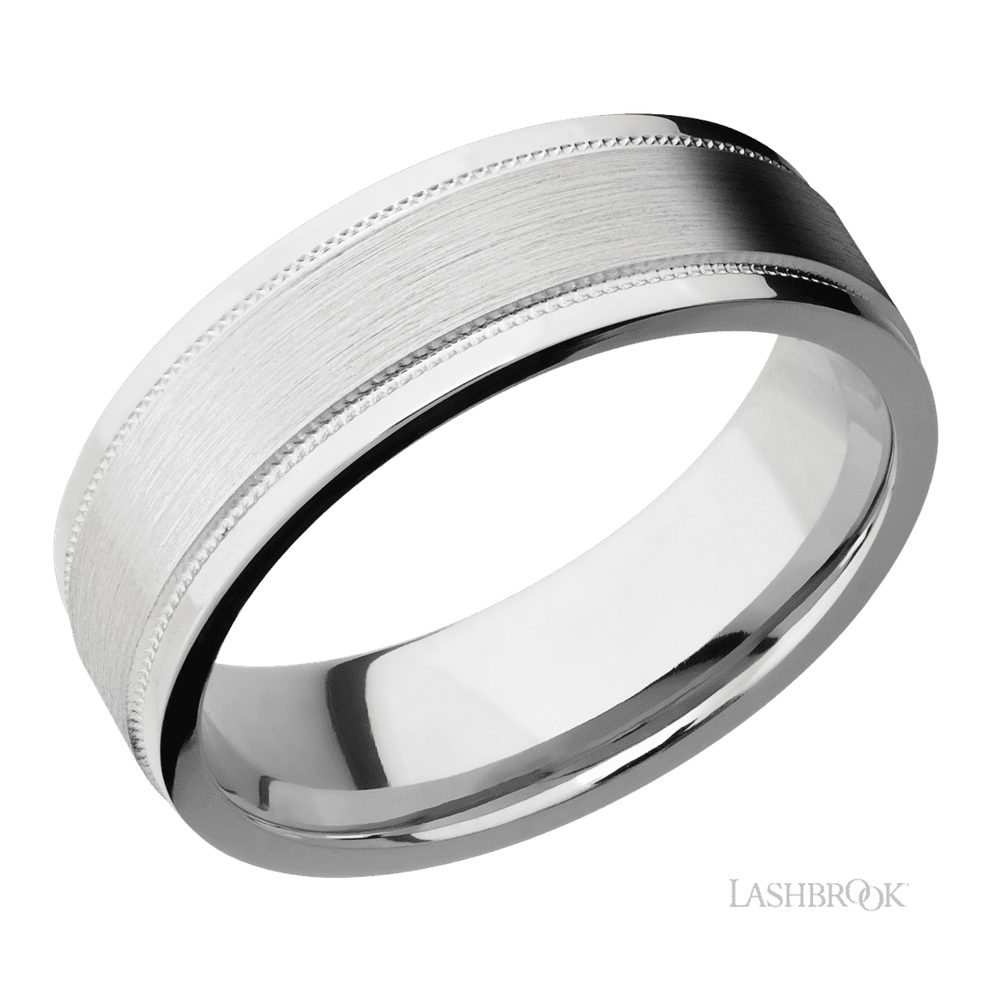 7 mm wide Flat Stepped Edges Milgrain 14K White Gold band.-Wedding Band-Lashbrook Designs-I don' know or see my size-hurdles-jewelry-boulder-colorado
