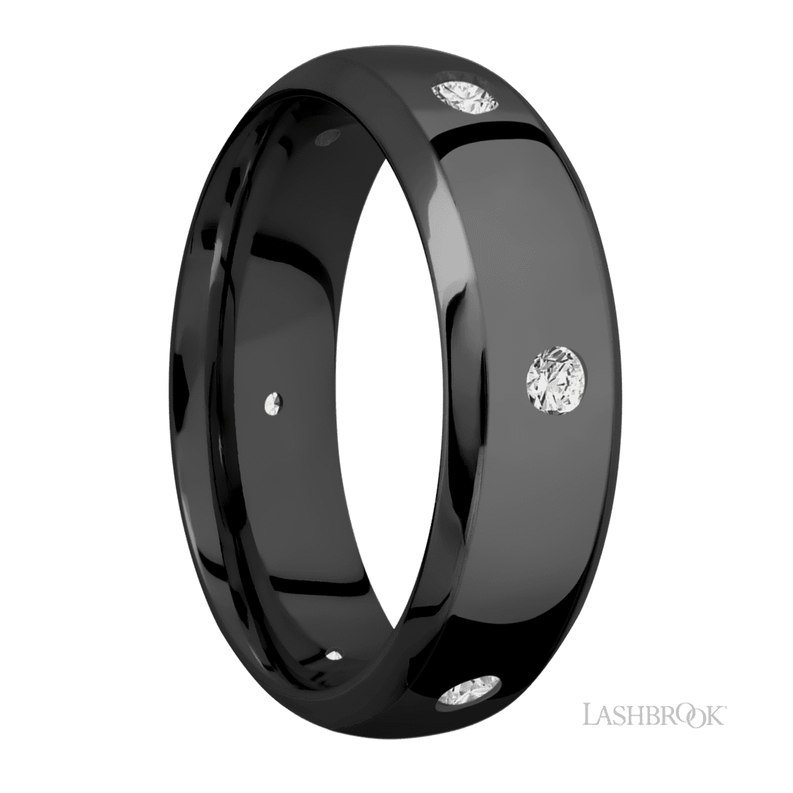 7 mm wide/Domed Bevel/Zirconium band with a 6X Even arrangement of .07 carat Round Diamond stones in a Flush setting.-Wedding Band-Lashbrook Designs-I don' know or see my size-hurdles-jewelry-boulder-colorado
