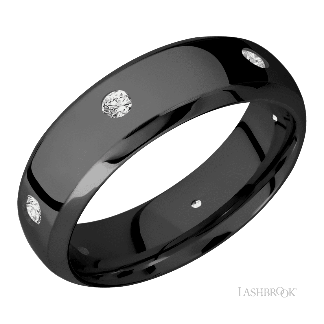 7 mm wide/Domed Bevel/Zirconium band with a 6X Even arrangement of .07 carat Round Diamond stones in a Flush setting.-Wedding Band-Lashbrook Designs-I don' know or see my size-hurdles-jewelry-boulder-colorado