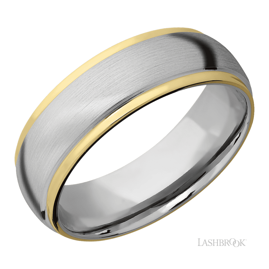 7 mm wide/Domed Stepped Down Edges/14K White Gold band with two 1 mm Edge inlays of 14K Yellow Gold.-Wedding Band-Lashbrook Designs-I don' know or see my size-hurdles-jewelry-boulder-colorado
