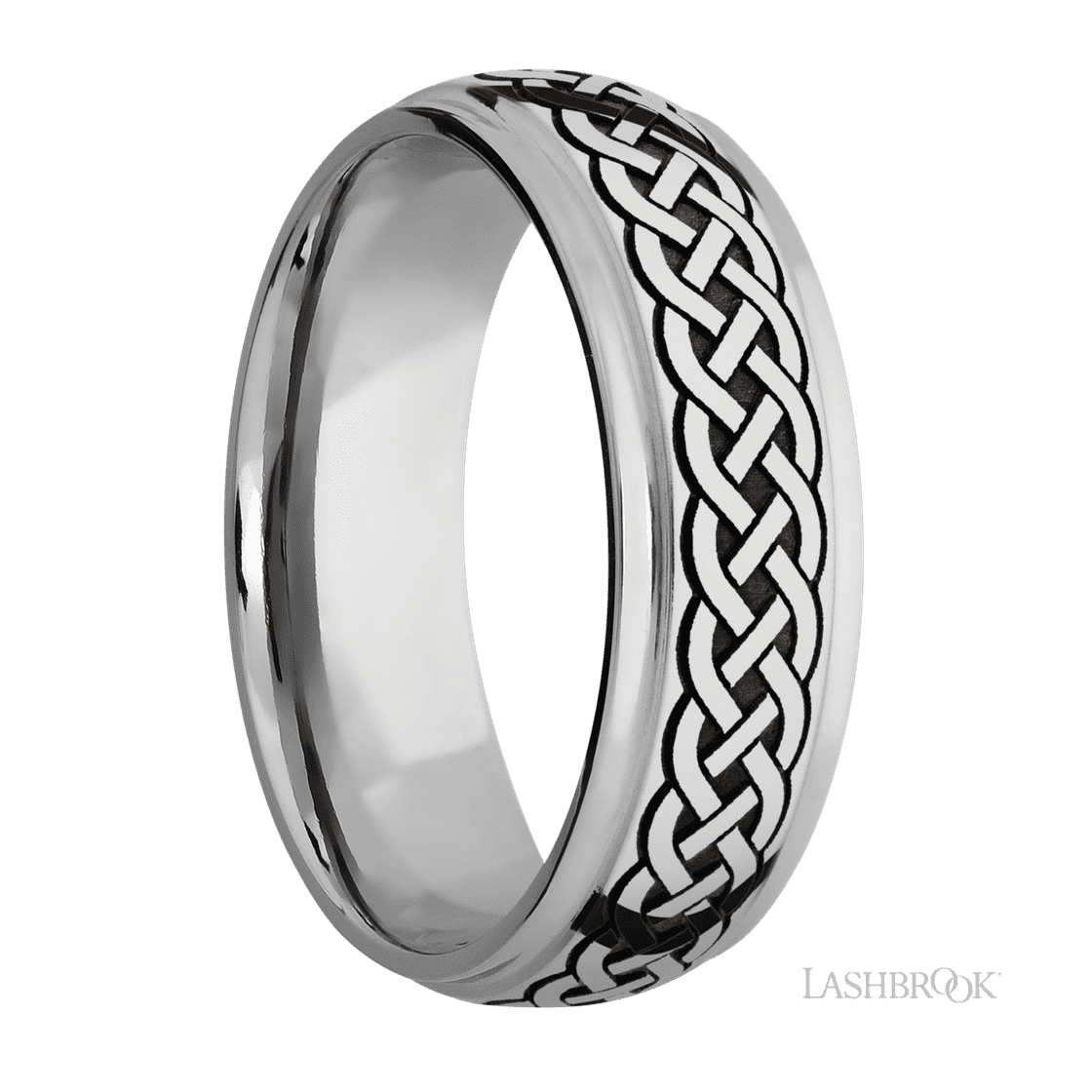 7 mm wide/Domed Stepped Down Edges/Cobalt Chrome band with a laser carved Celtic 9 pattern.-Wedding Band-Lashbrook Designs-I don' know or see my size-hurdles-jewelry-boulder-colorado