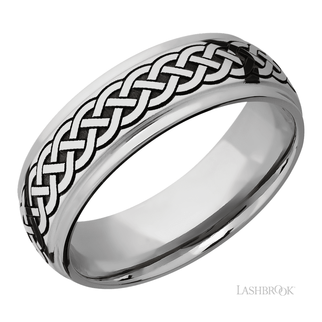 7 mm wide/Domed Stepped Down Edges/Cobalt Chrome band with a laser carved Celtic 9 pattern.-Wedding Band-Lashbrook Designs-I don' know or see my size-hurdles-jewelry-boulder-colorado