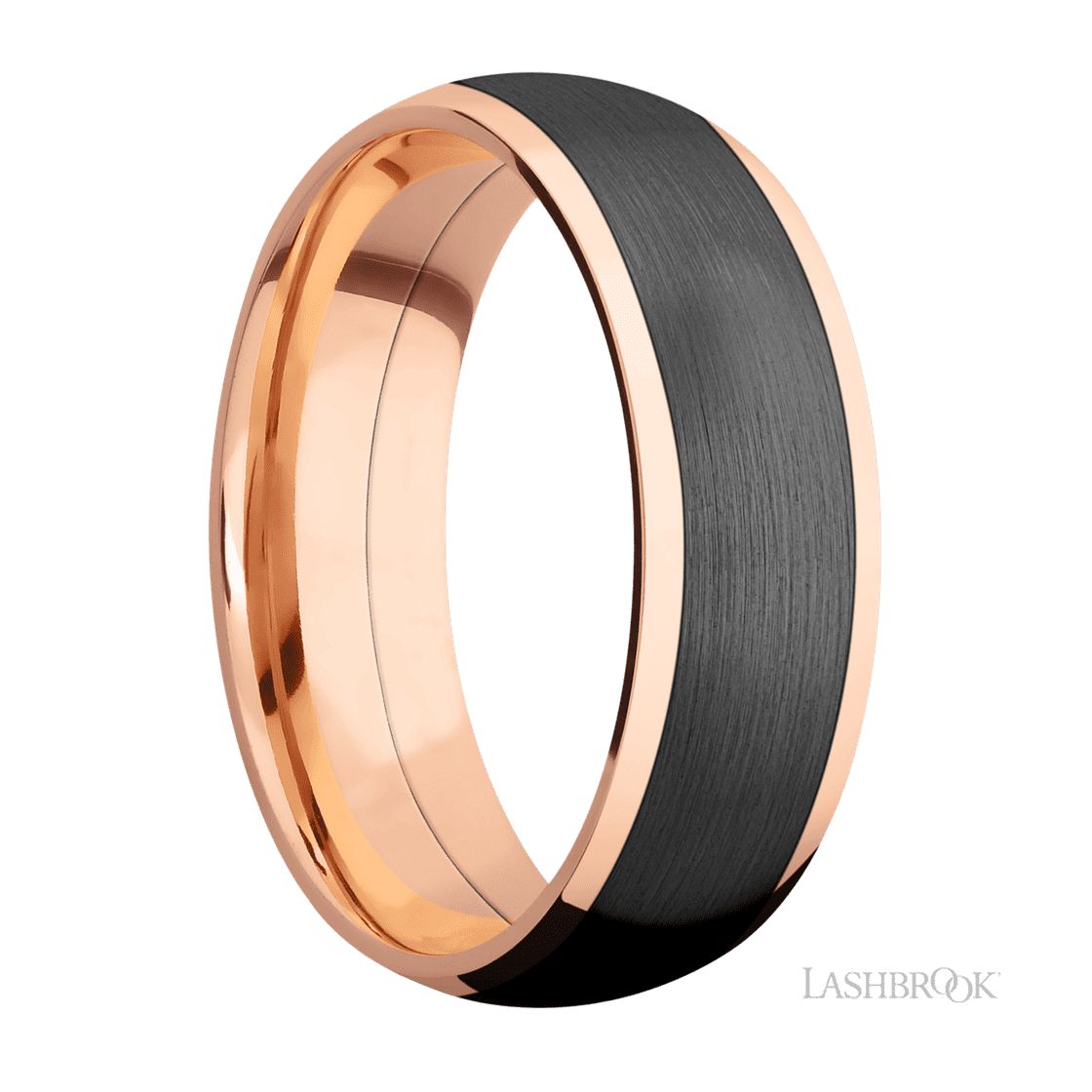 7 mm wide/Domed/14K Rose Gold band with one 5 mm Centered inlay of Zirconium.-Wedding Band-Lashbrook Designs-I don' know or see my size-hurdles-jewelry-boulder-colorado