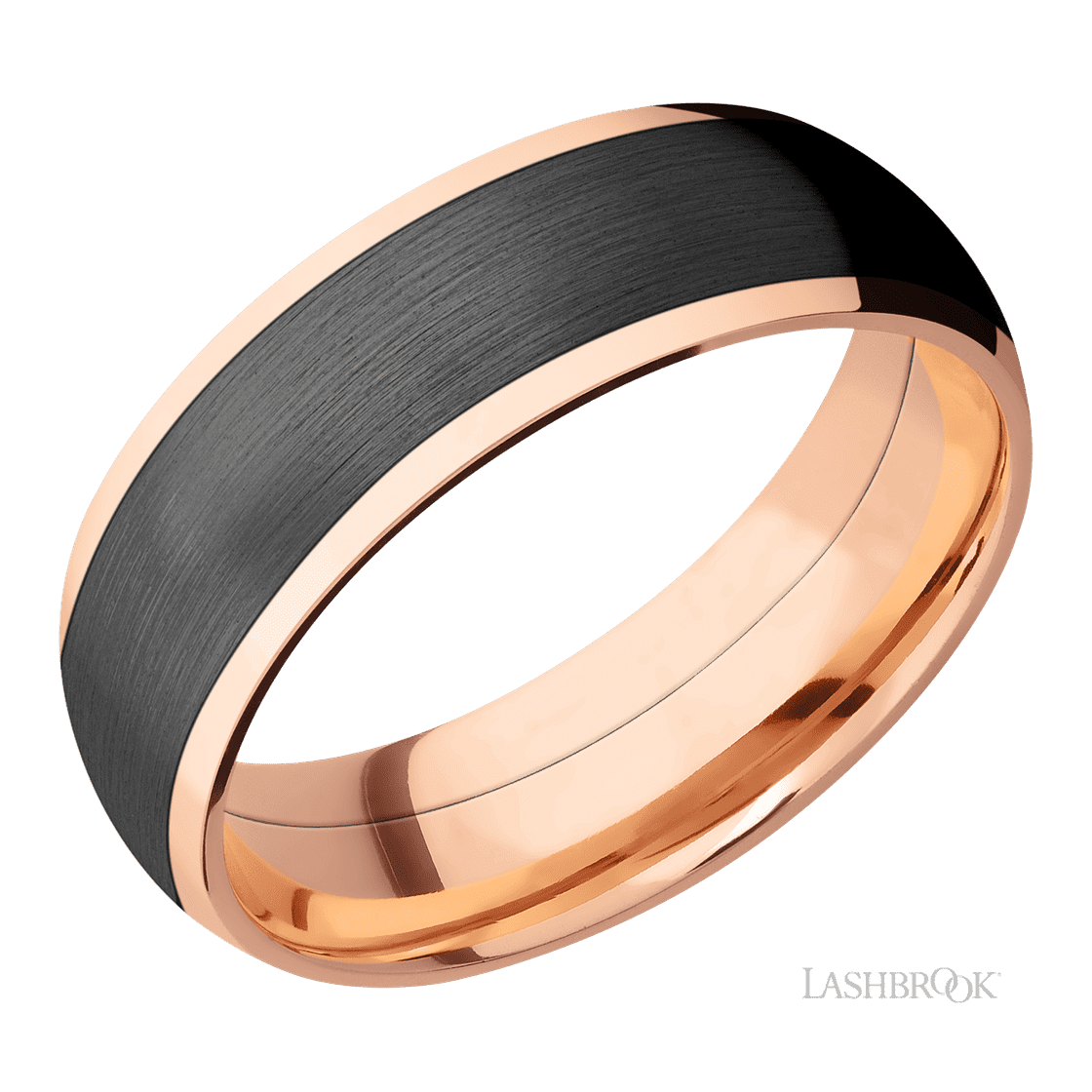 7 mm wide/Domed/14K Rose Gold band with one 5 mm Centered inlay of Zirconium.-Wedding Band-Lashbrook Designs-I don' know or see my size-hurdles-jewelry-boulder-colorado
