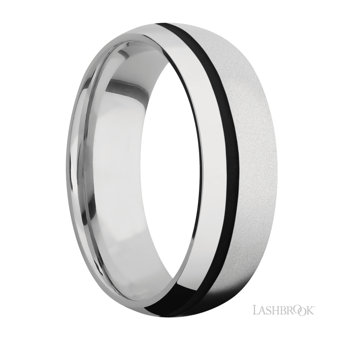 7 mm wide/Domed/Cobalt Chrome band with one 1 mm Off Center inlay of Black.-Wedding Band-Lashbrook Designs-I don' know or see my size-hurdles-jewelry-boulder-colorado