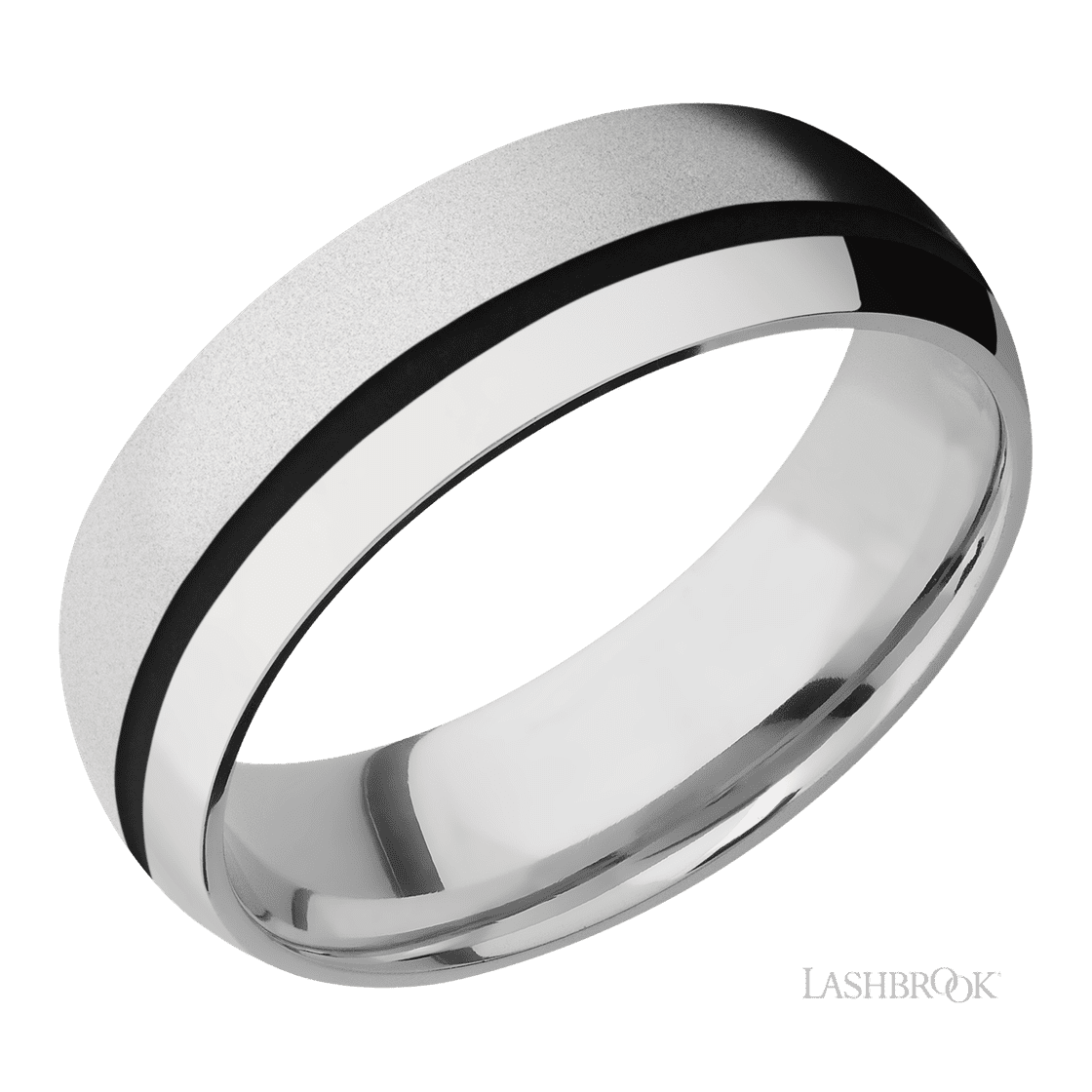 7 mm wide/Domed/Cobalt Chrome band with one 1 mm Off Center inlay of Black.-Wedding Band-Lashbrook Designs-I don' know or see my size-hurdles-jewelry-boulder-colorado