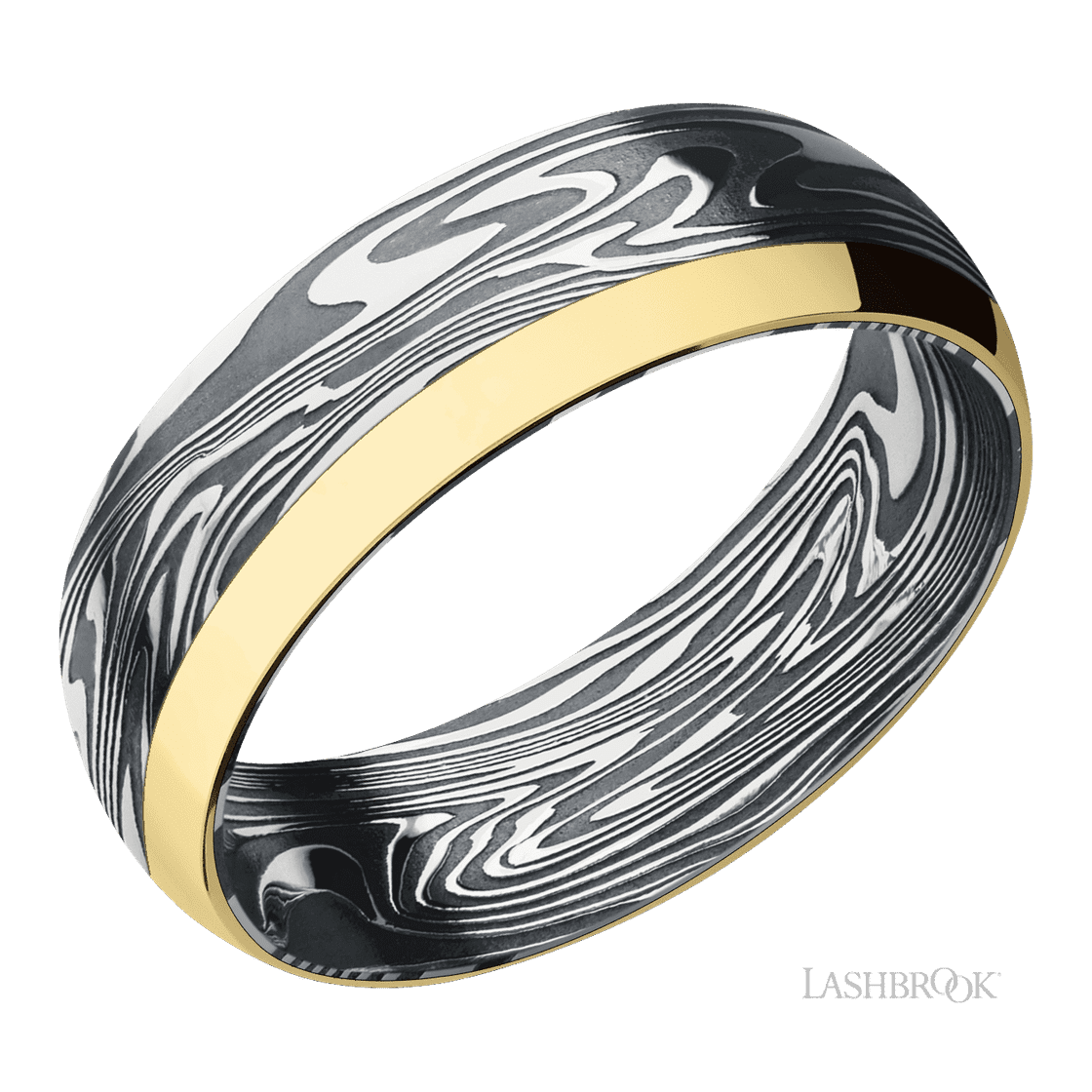 7 mm wide/Domed/Kinetic band with one 2 mm Off Center Edge inlay of 14K Yellow Gold.-Wedding Band-Lashbrook Designs-I don' know or see my size-hurdles-jewelry-boulder-colorado