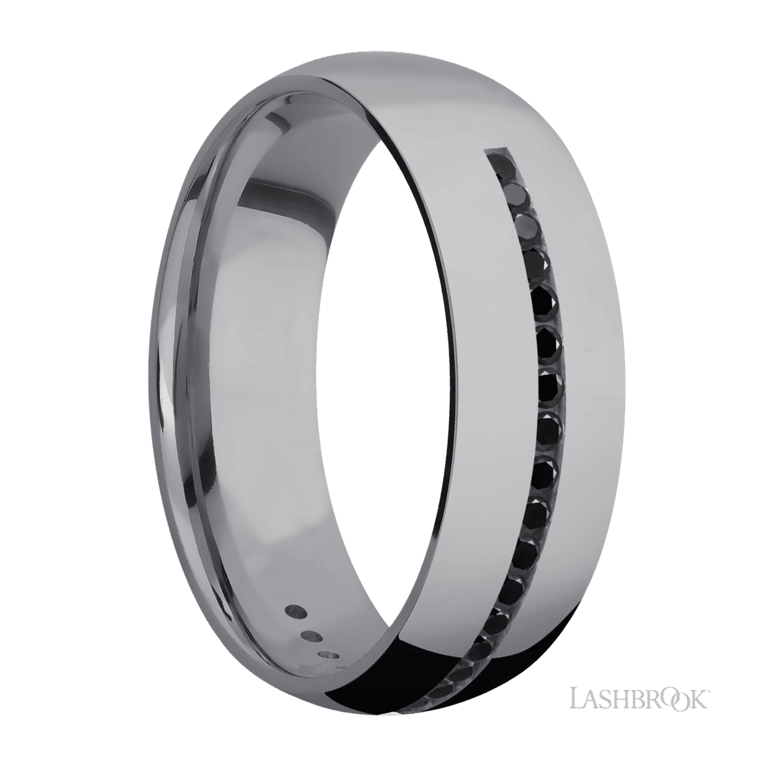 7 mm wide/Domed/Tantalum band with a Half Eternity arrangement of .015 carat Round Black Diamond stones in a Channel setting.-Wedding Band-Lashbrook Designs-I don' know or see my size-hurdles-jewelry-boulder-colorado