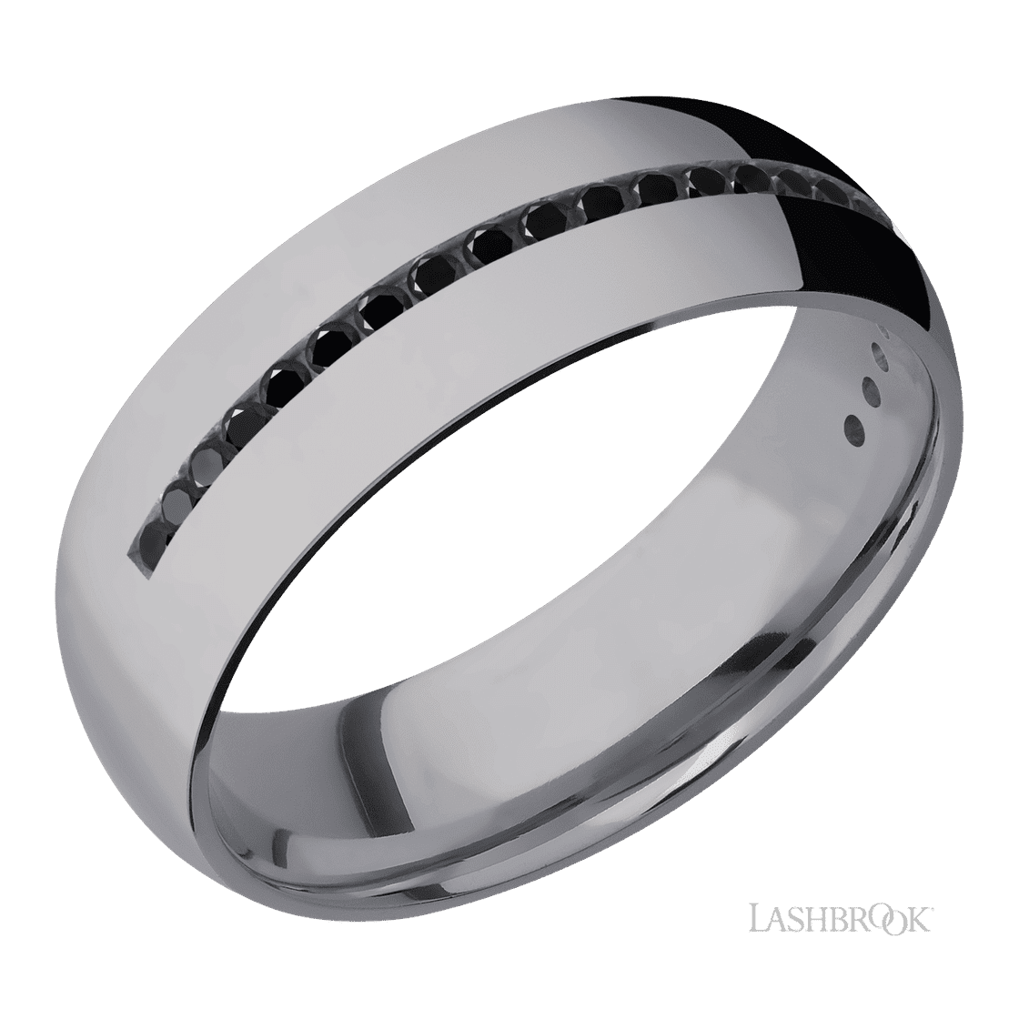 7 mm wide/Domed/Tantalum band with a Half Eternity arrangement of .015 carat Round Black Diamond stones in a Channel setting.-Wedding Band-Lashbrook Designs-I don' know or see my size-hurdles-jewelry-boulder-colorado
