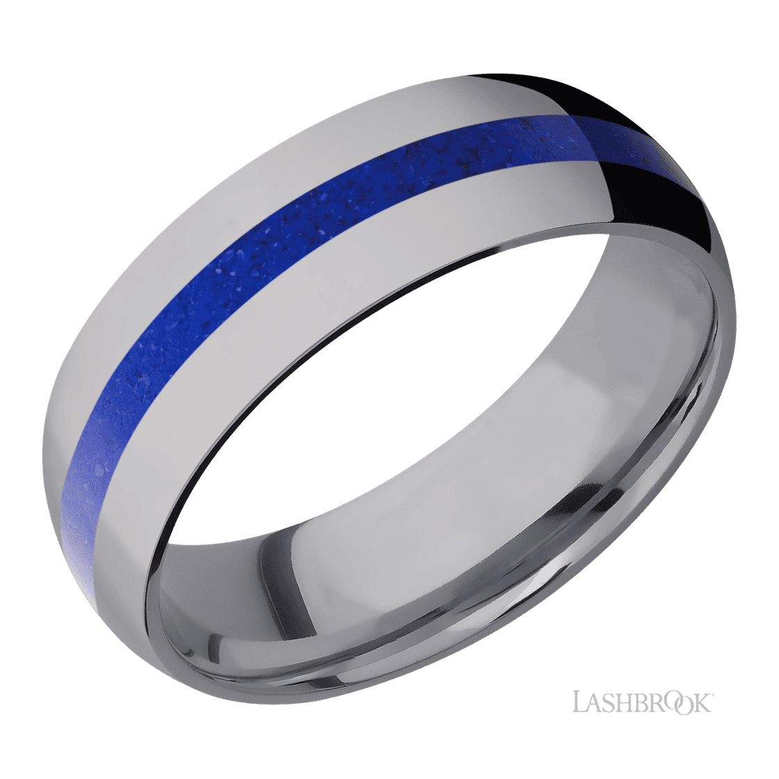 7 mm wide/Domed/Tantalum band with one 2 mm Centered inlay of Lapis.-Wedding Band-Lashbrook Designs-I don' know or see my size-hurdles-jewelry-boulder-colorado