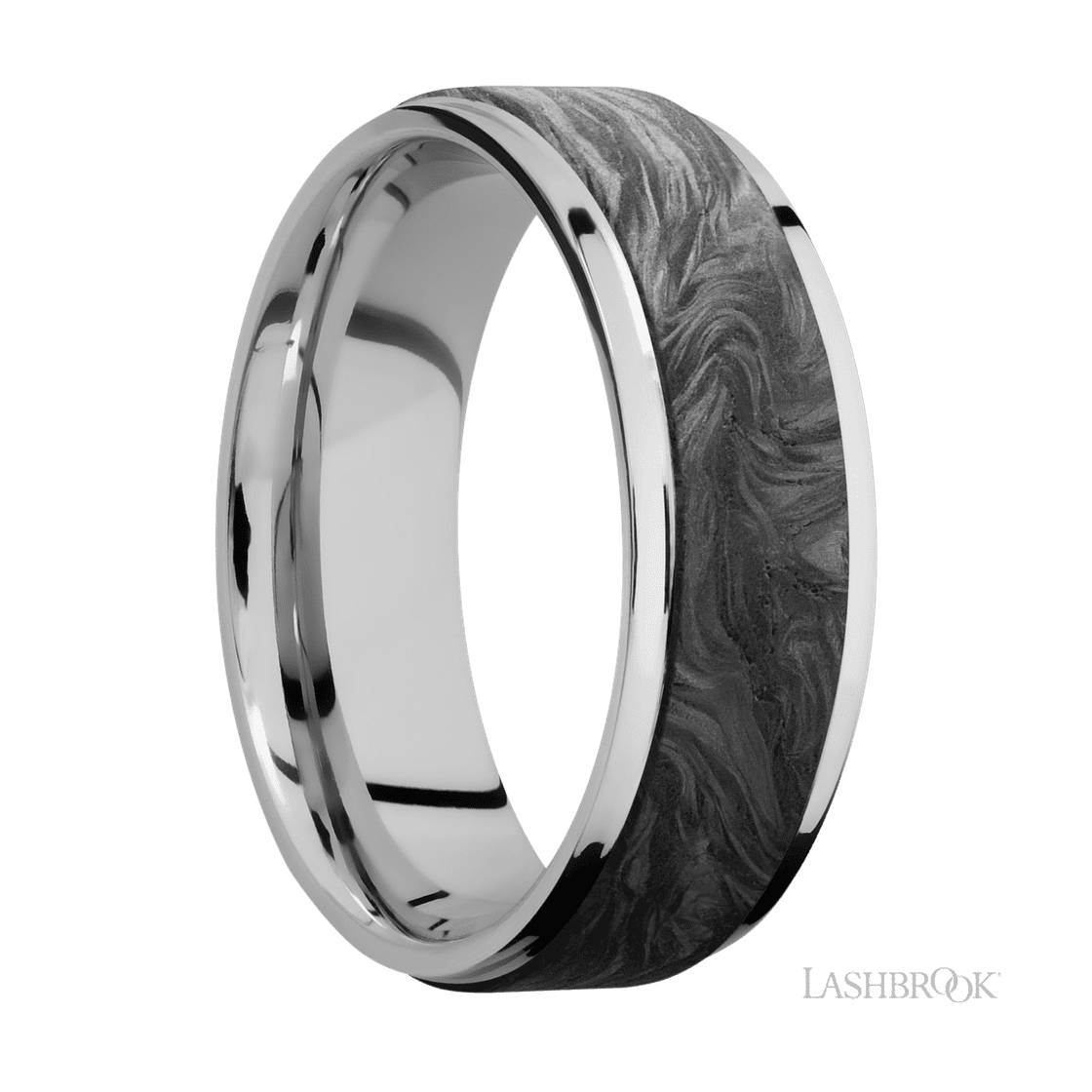 7 mm wide/Flat Grooved Edges/Cobalt Chrome band with one 5 mm Raised Centered inlay of Forged Carbon Fiber.-Wedding Band-Lashbrook Designs-I don' know or see my size-hurdles-jewelry-boulder-colorado