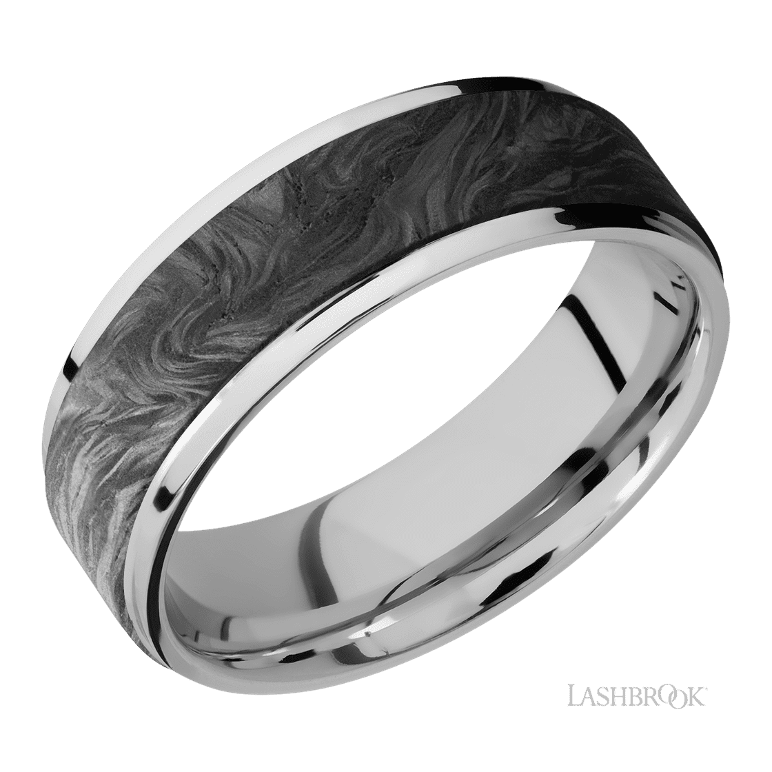 7 mm wide/Flat Grooved Edges/Cobalt Chrome band with one 5 mm Raised Centered inlay of Forged Carbon Fiber.-Wedding Band-Lashbrook Designs-I don' know or see my size-hurdles-jewelry-boulder-colorado