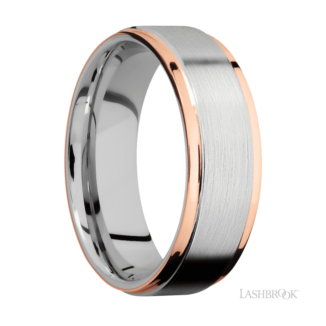 7 mm wide/Flat Grooved Edges/Cobalt Chrome band with two 1 mm Edge inlays of 14K Rose Gold.-Wedding Band-Lashbrook Designs-I don' know or see my size-hurdles-jewelry-boulder-colorado