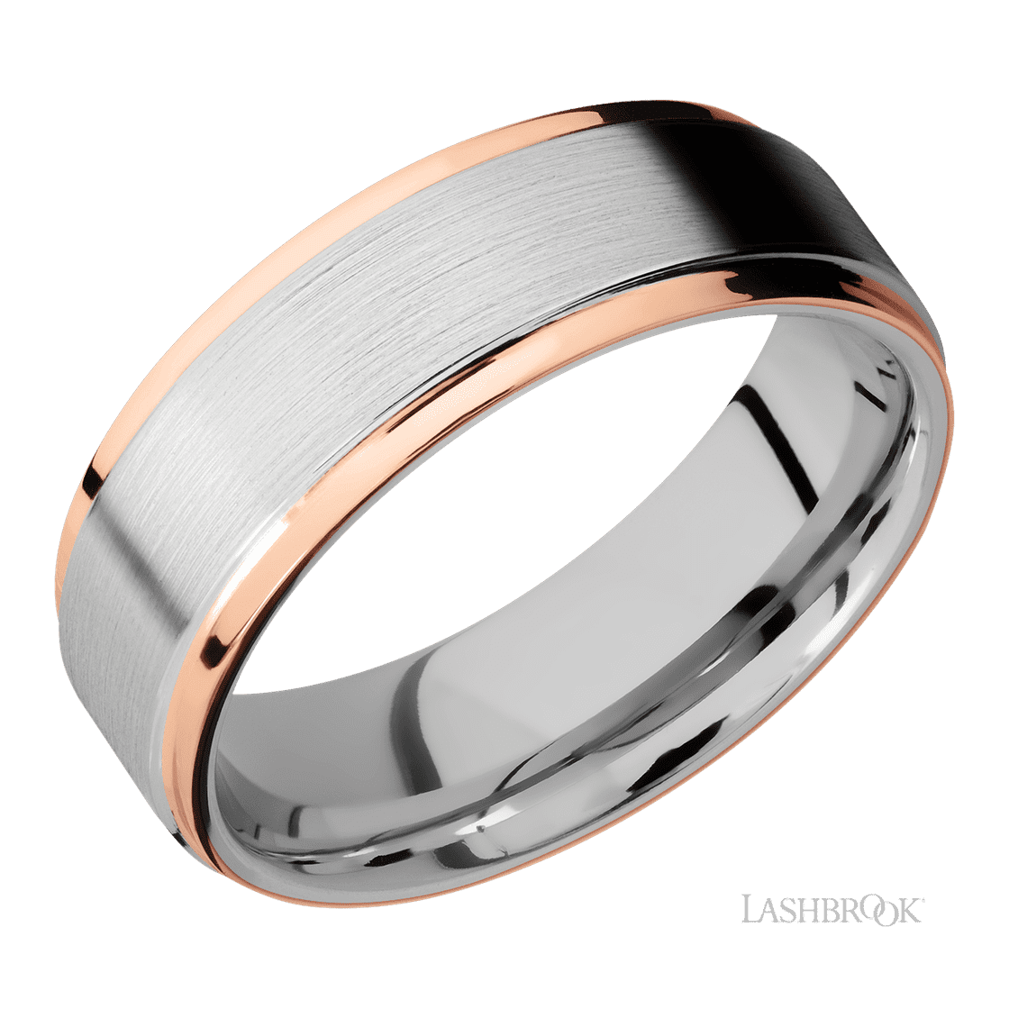 7 mm wide/Flat Grooved Edges/Cobalt Chrome band with two 1 mm Edge inlays of 14K Rose Gold.-Wedding Band-Lashbrook Designs-I don' know or see my size-hurdles-jewelry-boulder-colorado