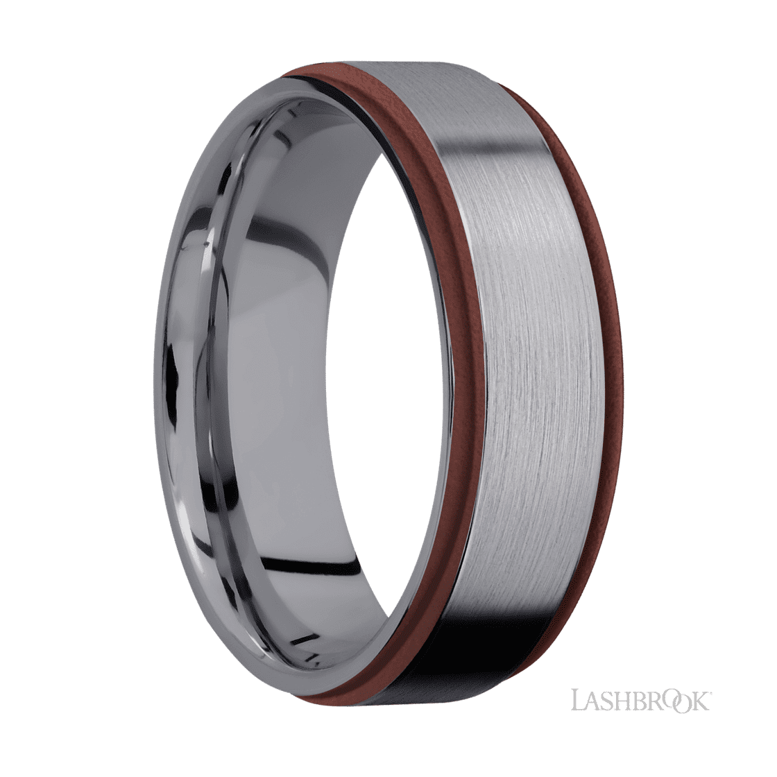7 mm wide/Flat Grooved Edges/Tantalum band with two 1 mm Edge inlays of Crimson.-Wedding Band-Lashbrook Designs-I don' know or see my size-hurdles-jewelry-boulder-colorado