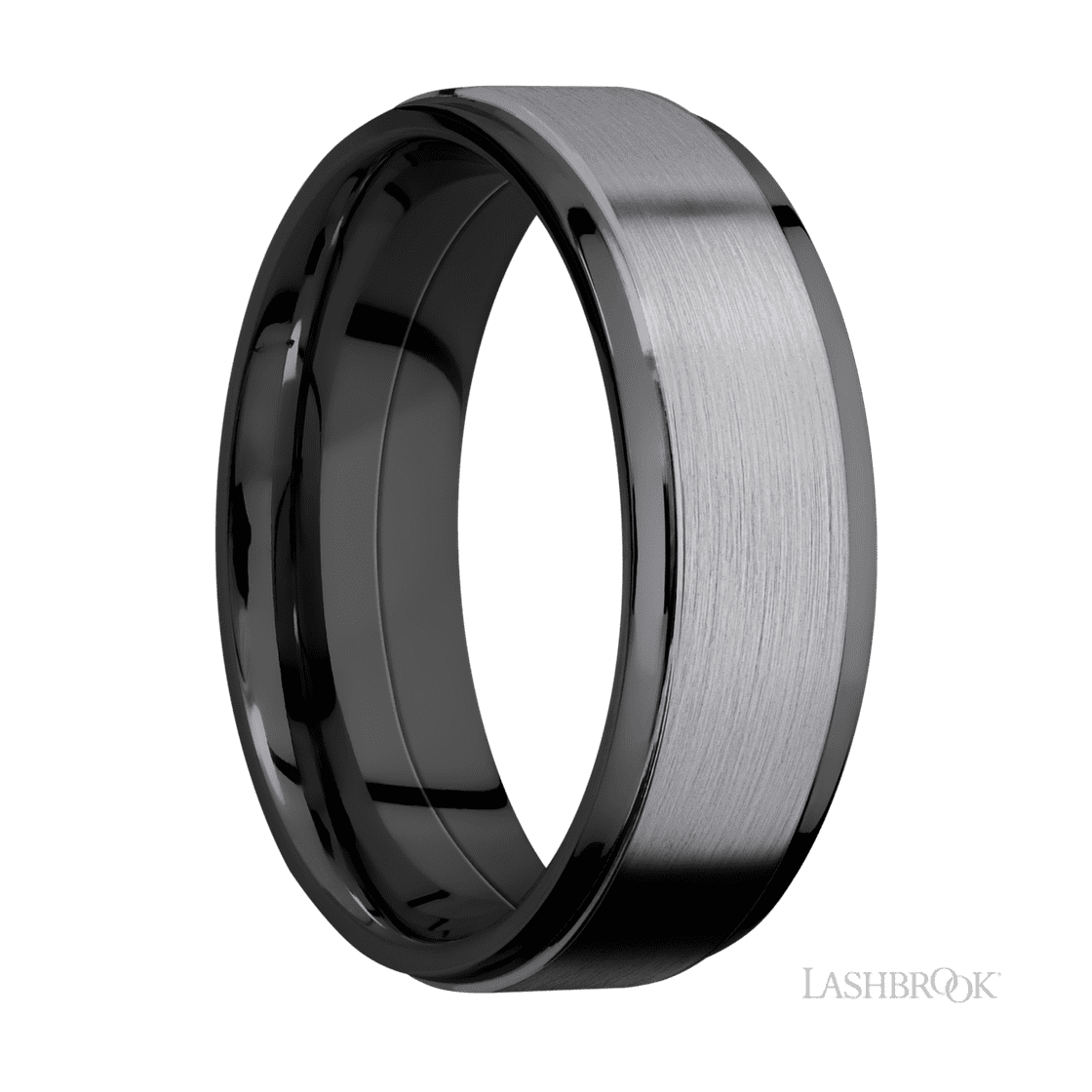 7 mm wide/Flat Grooved Edges/Zirconium band with one 5 mm Raised Centered inlay of Tantalum.-Wedding Band-Lashbrook Designs-I don' know or see my size-hurdles-jewelry-boulder-colorado
