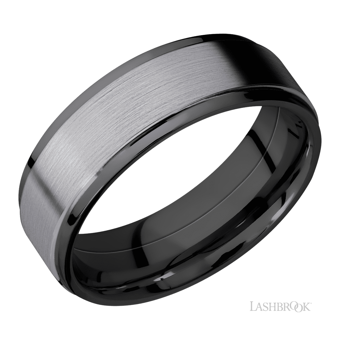 7 mm wide/Flat Grooved Edges/Zirconium band with one 5 mm Raised Centered inlay of Tantalum.-Wedding Band-Lashbrook Designs-I don' know or see my size-hurdles-jewelry-boulder-colorado