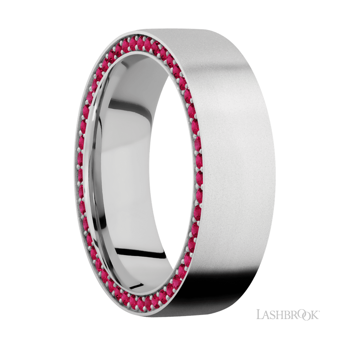 7 mm wide/Flat/14K White Gold band with a Side Eternity arrangement of .01 carat Round Ruby stones in a Bead Channel setting.-Wedding Band-Lashbrook Designs-I don' know or see my size-hurdles-jewelry-boulder-colorado