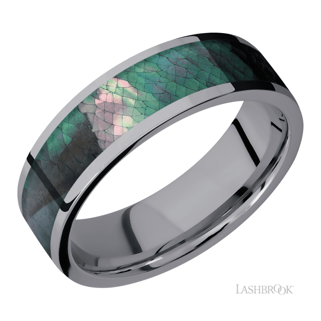 7 mm wide/Flat/Tantalum band with one 5 mm Centered inlay of Black Mother of Pearl.-Wedding Band-Lashbrook Designs-I don' know or see my size-hurdles-jewelry-boulder-colorado